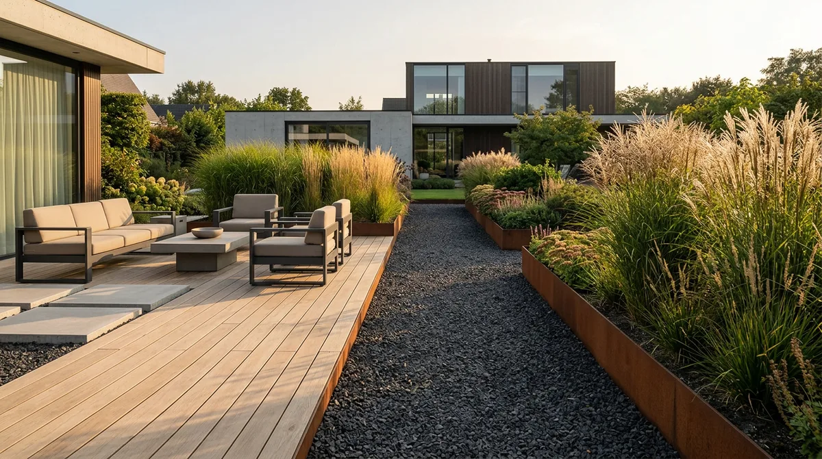 Décoration extérieur jardin moderne : parterres, mobilier et plantes design